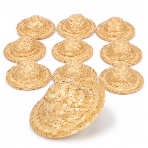 Chapeaux de paille mini de 15,2 cm pour travaux manuels et décorations de poupée - Lot de 10