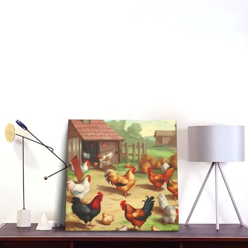 Peinture thème poule rôti QMNKLET décoration murale salon - 3