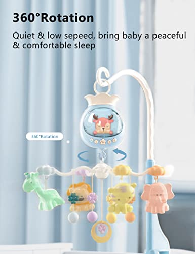 BSROLUNA Baby Crib Mobile with Music and Lights, Baby Mobile for Crib with Remote Control, Hanging Rotating Animal Rattles, 50 Songs and Timing Function, Cartoon Baby Crib Toys for Girls (Baby Blue) - Thumbnail 3
