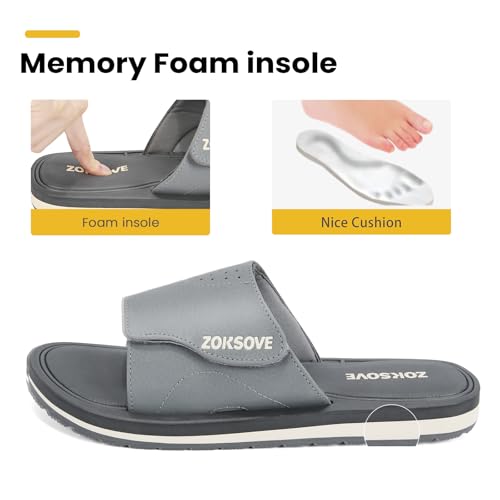 slides for men - adjustable slide sandals slip on- open toe memory foam beach sandals - comfortable summer footwear for indooroutdoor - black 7