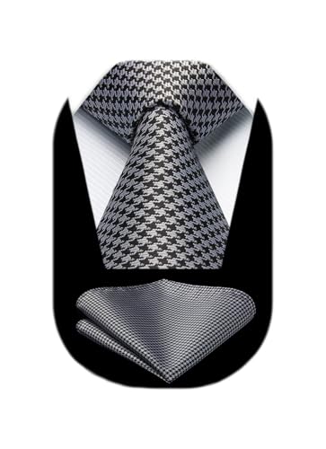 Image of HISDERN Ties for Men Solid Houndstooth Neckties Handkerchief Formal Business Tie & Pocket Square Set Wedding Party