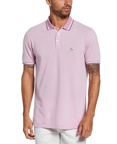 Original Penguin Men's Birdseye Knit Short Sleeve Polo Shirt, Smokey Grape, Small