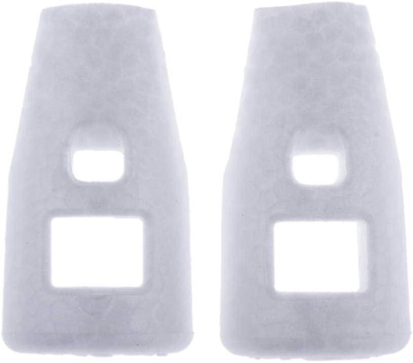 Front view of two white foam motor covers with square and rectangular cutouts.