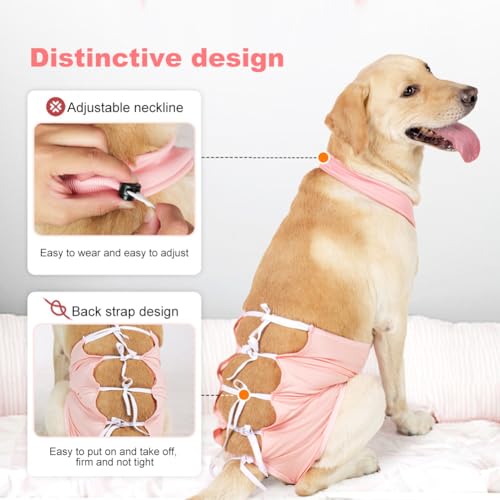 Image of WAYUTO Breathable Cotton Dog Recovery Suit Dog Strap Post-Operative Clothing Adjustable Back Straps Protective Gown for Neuter Pets After Surgery Cuttable Opening Vent Freedom of Movement Pink M