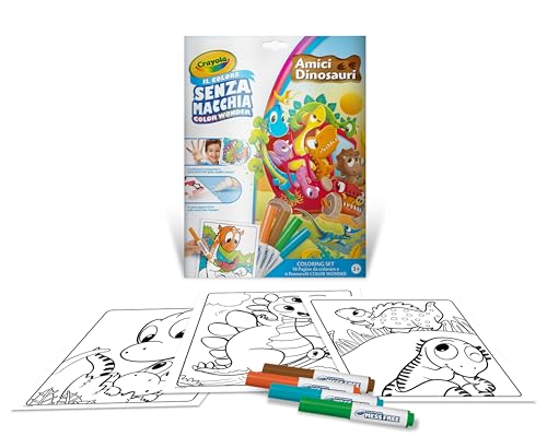 CRAYOLA - Color Wonder, Coloring Set con 18 Pagine da colorare e 4 Pennarelli Senza Macchia, soggetto Dinosauri, Attività Creativa per Bambini, età 3,4,5 Anni, cod. 25-2910