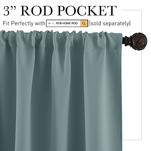 RYB HOME Small Curtains for Door Windows - Blackout Thermal Insulating Drapes for Home Theatre Bathroom Basement Cafe RV Camper Windows Blinds, Wide 34 x Long 30, Dusty Blue, 1 Pair