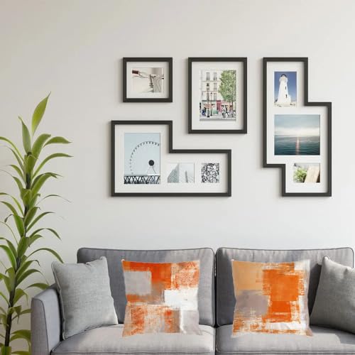 LTDKAEN Orange Geometric Patchwork Cushion Covers 45x45cm Set of 2 Burnt Orange White Home Decorative Linen Throw Pillow Covers for Sofa Bedroom - Image 2