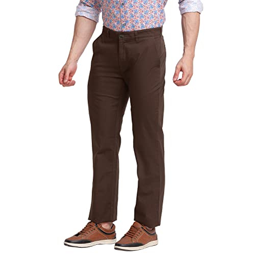 Image of Colorplus Men's Cotton Blend Solid Piece Dyed Pattern Tailored Fit Flat Front Casual Trouser