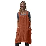 Women's Pinafore Square Apron Baking Cooking Gardening Works Cross Back Cotton/Linen Blend Dress...