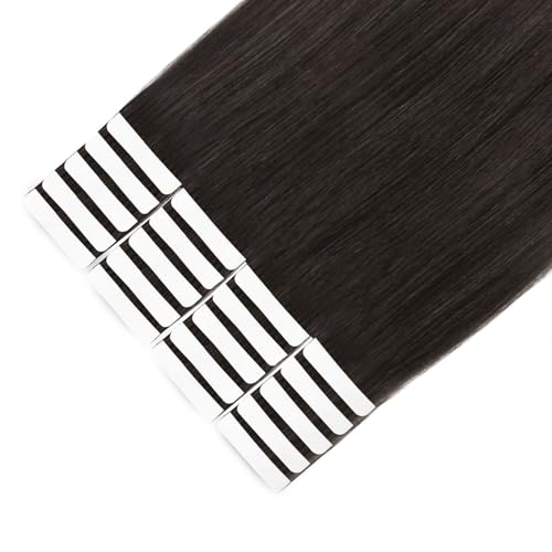 Image of Sixstarhair Off Black Tape In Hair Extensions Black Brown Hair Extensions For Women Seamless Tape In Extensions Remy Human Hair 20 Pieces 50g per Pack [Color 1B 16inch]