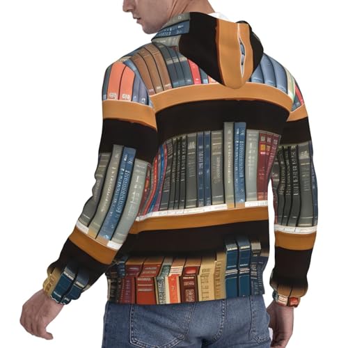 Library Bookshelf Men'S Casual Sweatshirt Hoodie, Long Sleeve Hooded Pullover With Pocket And Drawstring4