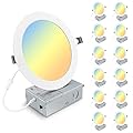 Elaruslux 12 Pack 7 Inch 3CCT Ultra-Thin LED Recessed Light with Junction Box, 3000K/4500K/6000K Selectable, 18W Eqv 125W, Dimmable Canless Downlight, 1600LM High Brightness