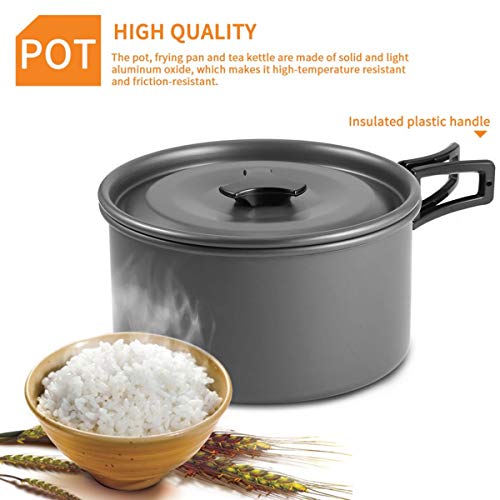 Buycitky Camping Cookware, 10 Piece Camping Cooking Set, Removable Pot Set, Outdoor Cooking Tableware, Camping Accessories, Folding Handles, Non-Stick Coating, for Outdoor, Picnic, Camping, Cooking - Image 5
