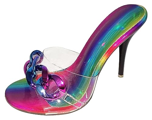 Mules stiletto femme avec chaîne et talon transparent coloré 42