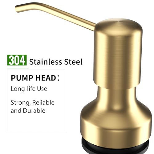 Image of Soap Dispenser for Kitchen Sink, Kitchen Sink Soap Dispenser with 17 OZ Bottle, Refill from The Top Bar, Longer Threaded Shaft Shank, Wide Pump Head Base (Golden)