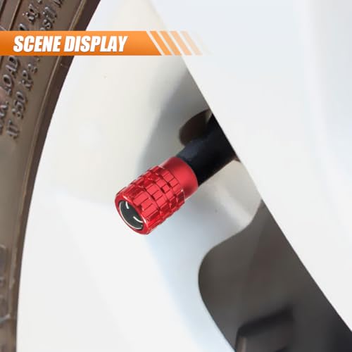 4PCS Car Tire Valve Stem Caps, Heavy Duty Leak-Proof Auto Tire Valve Caps with Rubber Seal, Aluminum Alloy Wheel Valve Stem Covers, Universal Car Accessories for Car Truck SUV Motorcycle Bike (Red)