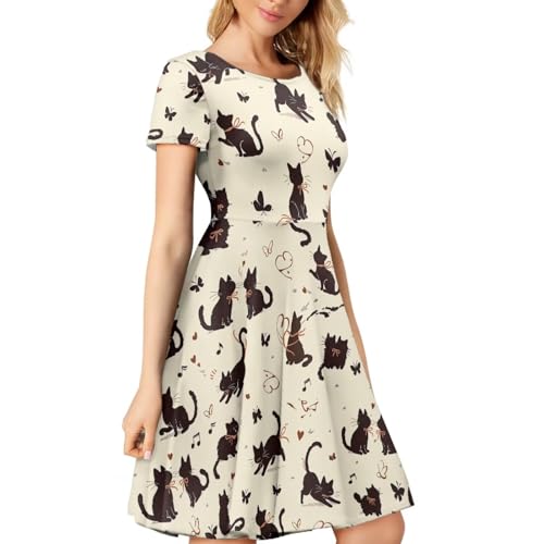 Image of AFPANQZ Womens Casual Summer Lightweight Vintage Dress Short Sleeve Midi Dress Knee-Long Luxury Formal Dress