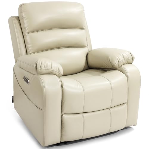 EONIX Power Zero Wall Hugger Power Recliner Chair for Small Space RV Living Room,Power Recliner with Massage and Heat, USB & USB-C Charging Ports, SXXY003992, Cream White