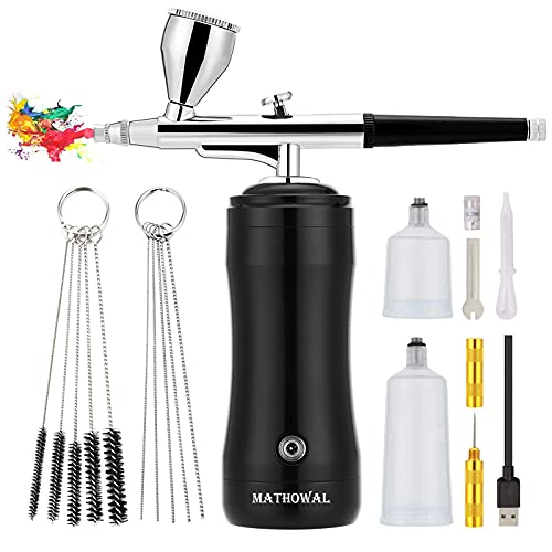 MATHOWAL Upgraded Airbrush Kit with Air Compressor, Portable Cordless Auto Airbrush Gun Kit, Rechargeable Handheld Airbrush Set for Makeup Nail Art Cake Decor Model Coloring Tattoo
