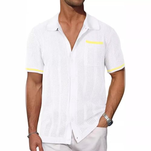 Chemise cubaine en maille ajourée blanche pour homme