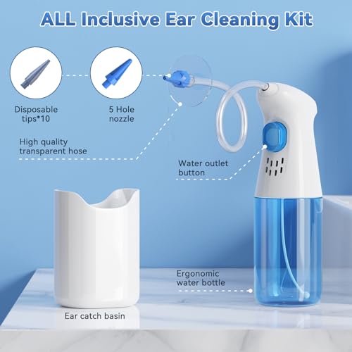 Ohrenreiniger Ohrenschmalz Entferner, Qimic Ohrenschmalz Entfernungs Kit, Ohrreiniger, Ohrenspülung für Erwachsene, Ohr Reinigung, Ohrspülsystem Ohrreinigungsset mit 10 austauschbaren Spitzen