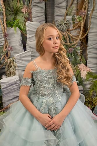 MASRAXO Off Shoulder Flower Girl Dress for Wedding Lace Appliques Pageant Dresses for Girls Formal Party Ball Gown4