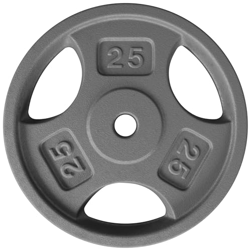 Yes4All Discos de peso de hierro fundido de agarre de 1 pulgada para mancuernas, discos de peso estándar, 25 libras, individual