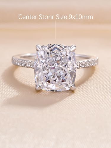 4CT Cushion Cut Promise Ring for Women, White/Yellow Stone 5A Grade Cubic Zirconia S925 Silver Yellow/White/Rose Golden Engagement Ring3