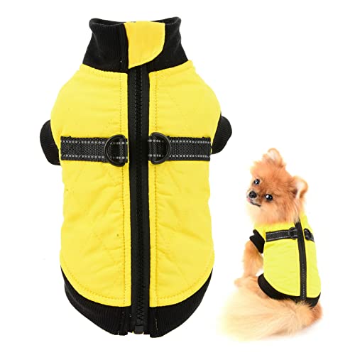 SMALLLEE_LUCKY_STORE Pet Water Resistance Zip-up Jacket Vest Coat with D-rings for Small Dogs Cats Fleece Lined Puppy Chihuahua Yorkie Warm Winter Clothes