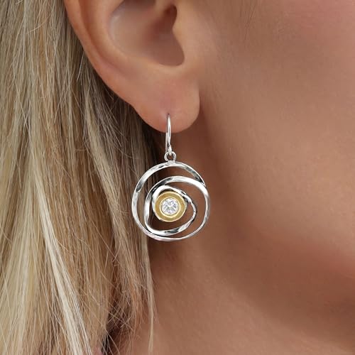 Jean Rachel Jewelry - Artistic Mixed Metal Two Tone Earrings for Women – CZ Dangle Earrings – 925 Sterling Silver & 14K Gold Over Silver – Hypoallergenic Statement Design2