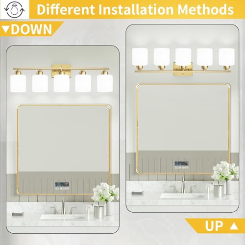 Image of Bath Vanity Lights for Mirror, Restroom Lights Fixtures with Milky White Frosted Glass Shades,Bathroom Over Sink Light Fixtures, Bathroom Light Fixtures Over Mirror