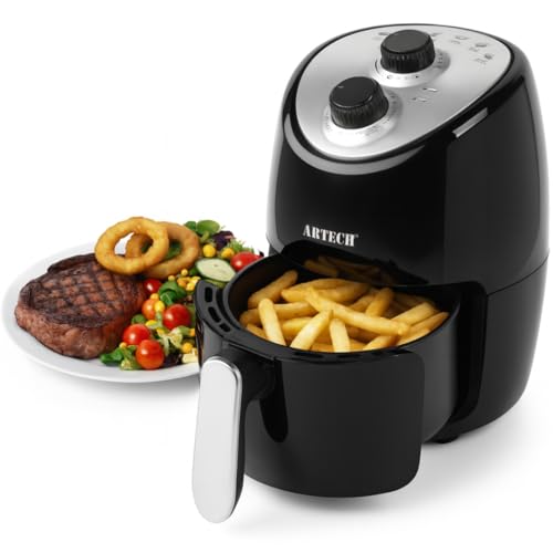 Trendi 2L Compact Manual Air Fryer – 1200W Mini Air Fryer, Adjustable Temp up to 200°C, 30-Min Timer, Hot Air Circulation, Removable Non-Stick Basket, Healthy Oil-Free Frying for Small Households