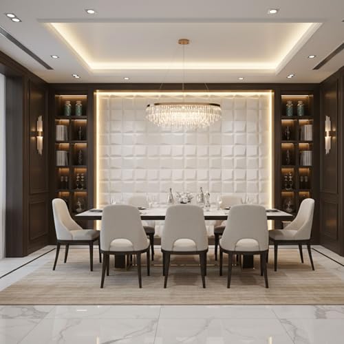 Image of Kayra Decor 3D PVC Wall Panels for Bedroom & Living Room | Cube Design | White Color|19.7 x 19.7 Inch | Pack of 12 | 32.28 Sq Ft
