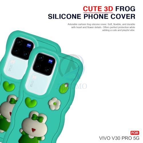 Image of AESTMO Back Case Cover for Vivo V30 / V30 Pro 5G | 3D Cute Fun Cartoon Characters | Anti Slip Grip Cute Wave Curly Frame Shape | Full Body Protection Back Cover for Vivo V30 / V30 Pro 5G (MintGreen)