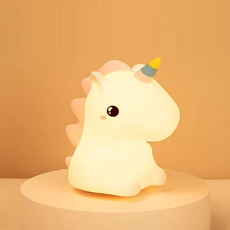 Image of Kiditos Silicone Sitting Unicorn Night Lamp Rechargeable Cute Lamp with 7 Colors Mode Night Lights for Bedroom Nursery and Study Desk Decorative (Unicorn)