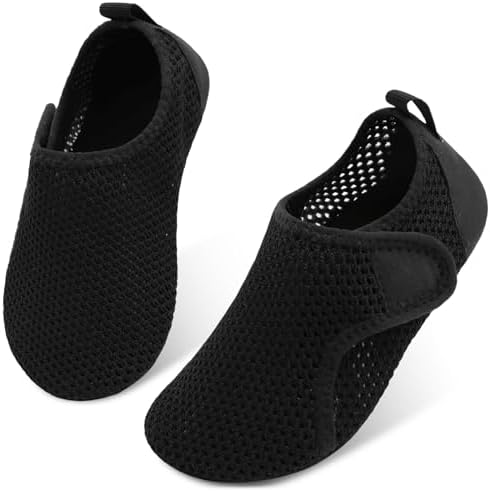 JIASUQI Kids Boys Girls Summer Athletic Water Shoes Barefoot Aqua Socks for Beach Swimming Pool(All Black M,Size 9.5-10 Toddler)