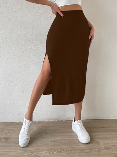 Image of Aahwan Girl's Polycotton Midi High Waist Split Thigh Skirt