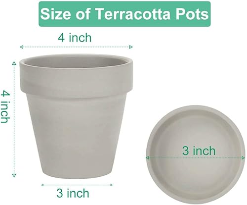 Miniatura 2 de vensovo Macetas pequeñas de terracota gris de 4 pulgadas con platillo, paquete de 6 macetas de arcilla con drenaje, ideales para plantas de interior