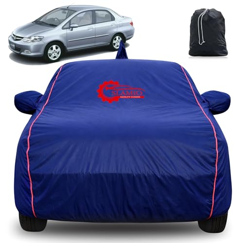 Image of 100% Waterproof Car Cover for Honda's City 2003-2007 | All-Weather, Dustproof & UV Protection | Heavy-Duty 3-Layer Fabric | Custom Fit with Mirror & Antenna Pocket | Navy Blue