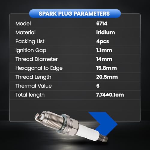 Image of 6714 Iridium Spark Plugs 4 Pack - Compatible with Acura CSX TSX RSX MDX RL TL, Compatible with Honda Civic Accord Element CR-V, 2002-2011 1.8L 2.0L 2.4L L4 Engine - Replaces 6714 Spark Plug