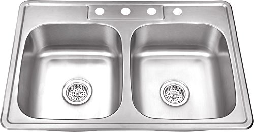 TM5050 50/50 33"x22"x8" Top Mount/Drop In Stainless Steel Double Bowl Kitchen Sink