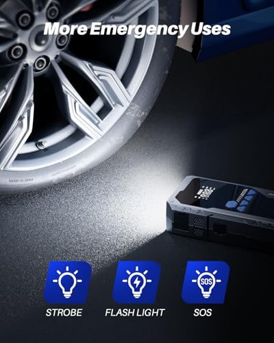 AUTOONE 4000A Jump Starter with Air Compressor (10L Gas/8.0L Diesel), 150PSI Car Battery Jumper Starter Portable, 12800mAh Jump Box Tire Inflator with LED Flashlight, LCD Display, Storage Case