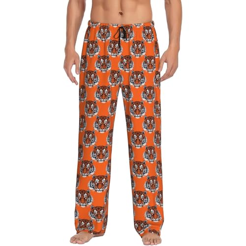 Mens Pajama Pants - Cool Tiger Orange Print Soft Sleep Lounge Pants For Men, Casual Pj Bottoms With Pockets4