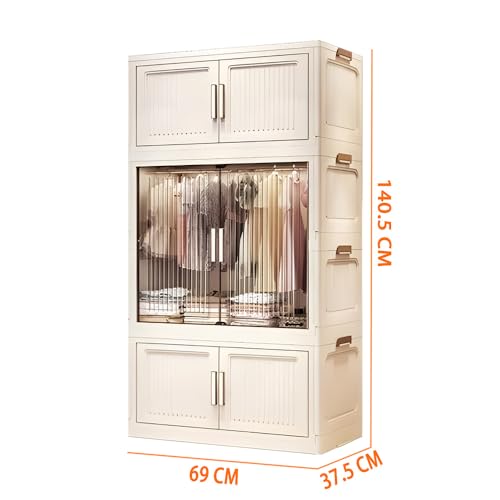 Image of Mevigo Door Plastic Wardrobe for Kids| Almirah and Wardrobe for Baby Clothes| Modular Storage Cabinet with Wheel Organizer for Cupboard Rack for Clothes /Shoes /Books /Toy (White-712, 3- Layer)