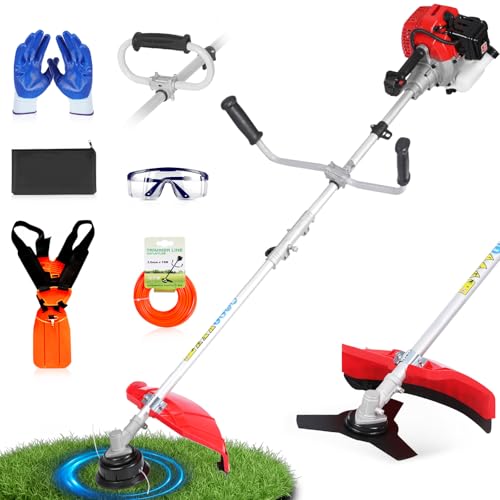 Getell 3-in-1 Gas Weed Eater & Brush Cutter, 52cc Heavy Duty String Trimmer for Overgrown Brush, Low-Vibration Weed Wacker with Detachable Shaft & Full-Crank Engine (G450)