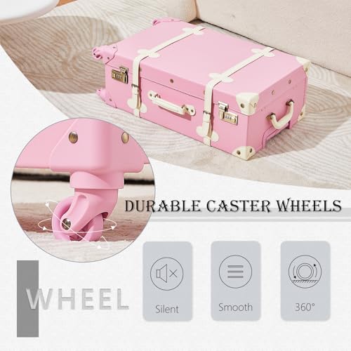 Image of UNIWALKER Vintage Luggage Set of 3, Retro Spinner Trunk with Combo Lock for Women, Cute Designer Travel Suitcase Set with Train Case, 26 inch+20 inch+12 inch, Rose Pink