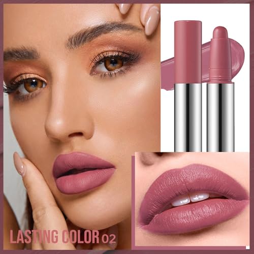 Image of Dusty Rose Mauve Matte Lipstick Crayon - Waterproof Long Lasting Lip Liner Pencil, High Pigment Creamy Velvet Lipstick, Non-Drying Lip Color for Women, 02#