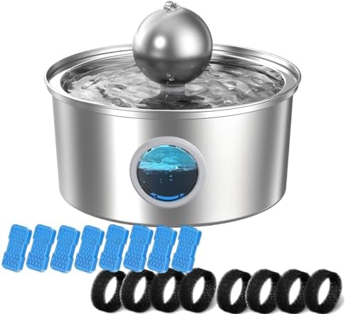 3.2L Stainless Steel Cat Fountain - 108oz Automatic Water Dispenser With Quiet Pump & LED Water Level Window