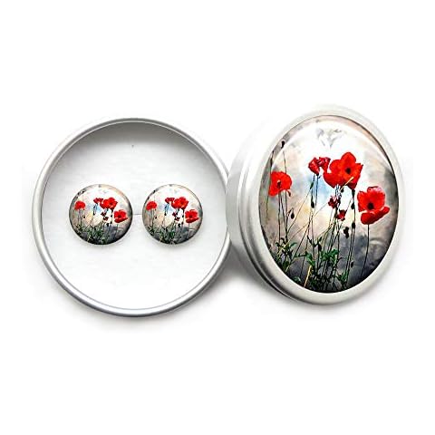 Pendientes de Plata de Ley 925 con Flor Roja Cover