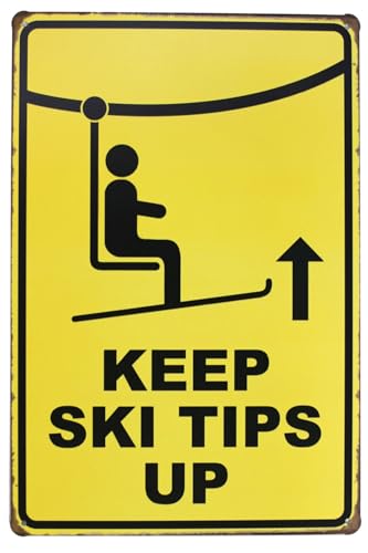 Stile: lettere Tin Sign Keep Ski Tips Up Warning Metal Decor Wall Art Vintage Rustic Beach Store Bar